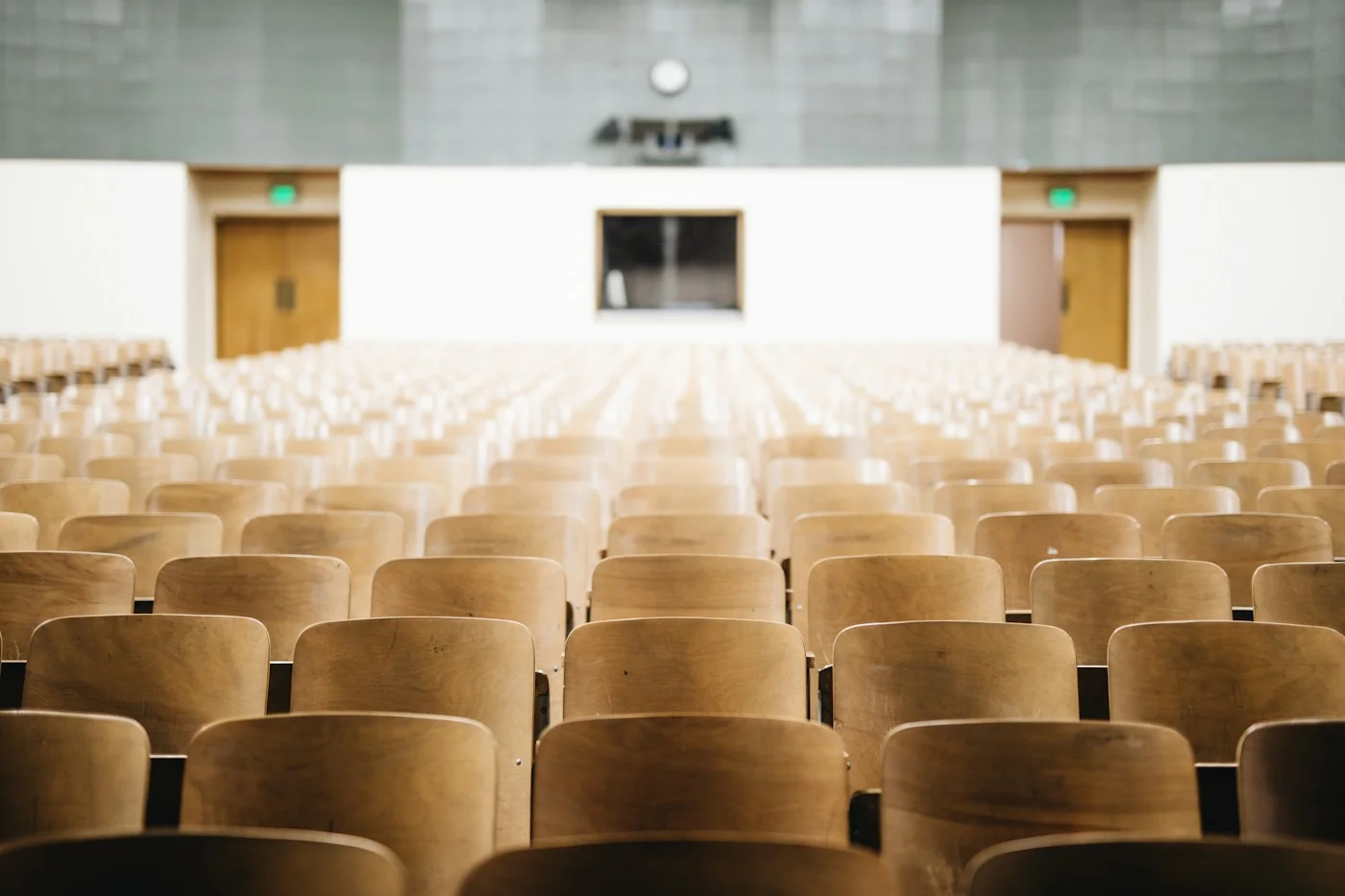 A spacious, bright university lecture room